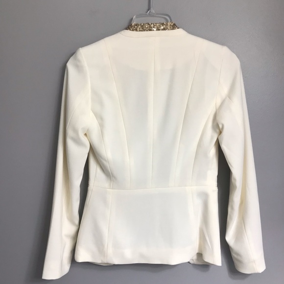 H&M Ivory Open Front Blazer with Gold Sequin Trim - Picture 4 of 8